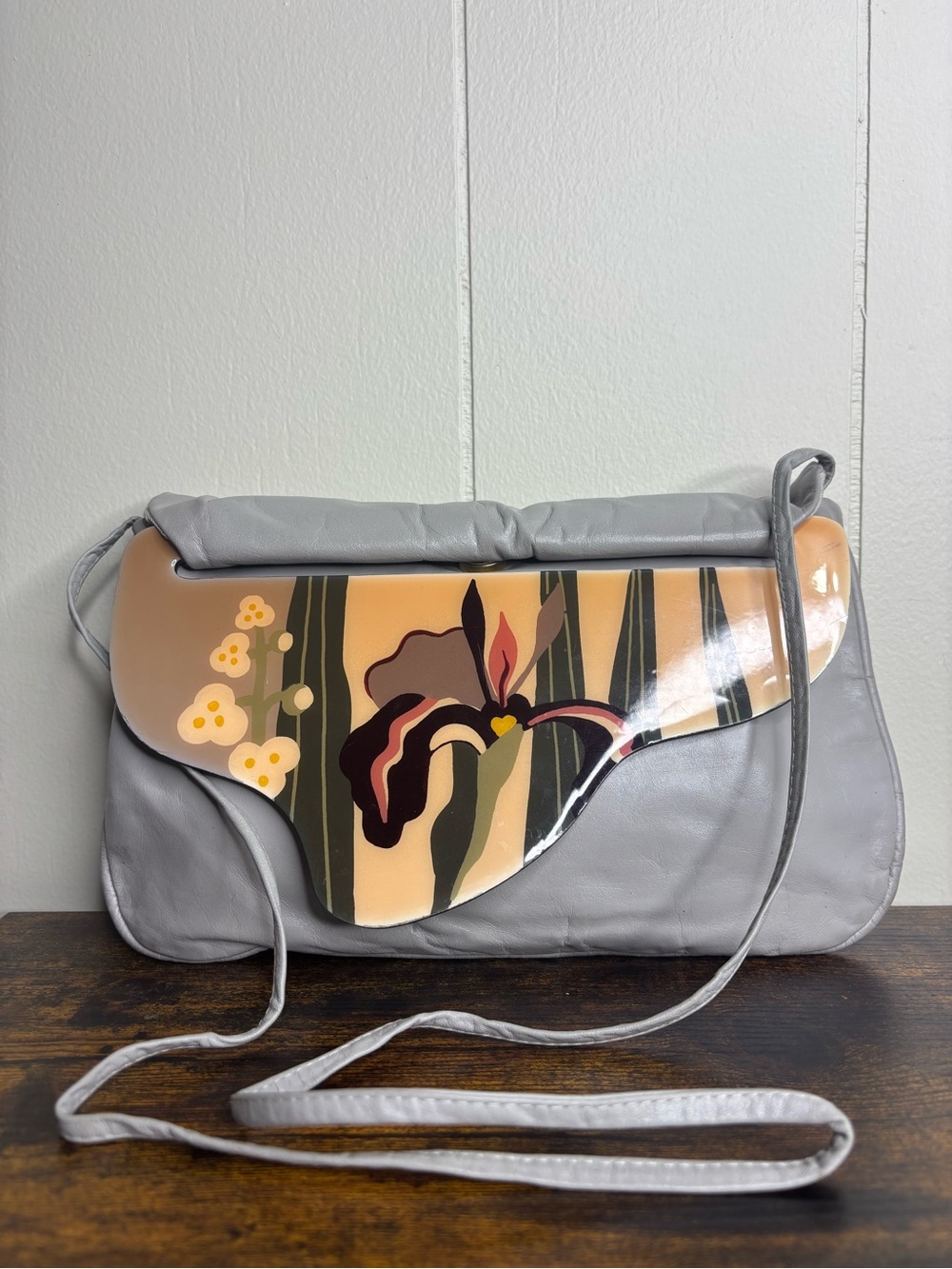 Vintage Patricia Smith Moon Bag 1980 Flowers Painted Purse Womens - Picture 3 of 7